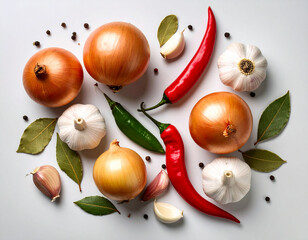 Aromatic Spices and Vegetables Flatlay Composition