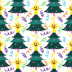 Christmas tree seamless winter pattern for wrapping paper and fabrics