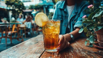 Iced tea in a garden cafe