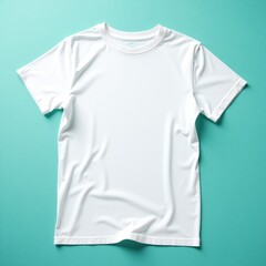 Classic White Short Sleeve T-Shirt Flat Lay on Blue Textured Surface