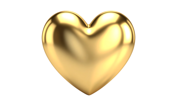 Shiny golden heart shape isolated on transparent background