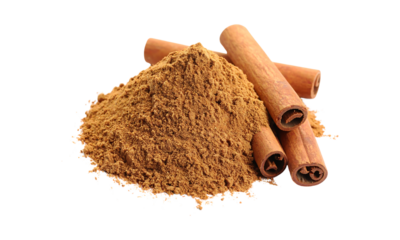 Cinnamon sticks and powder isolated on transparent background
