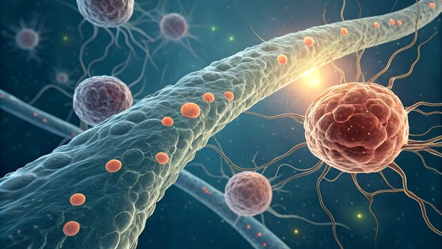 Ultra-detailed view of collagen synthesis &mdash; fibroblasts laying down new collagen strands post-injury, glowing with biosynthetic energy