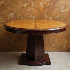 Classic Leather Top Side Table on Wooden Base with Warm Parchment Background