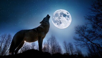 nighttime wolf howls under full moon