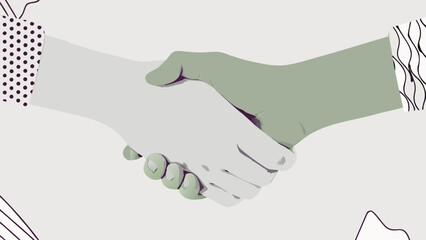 Obraz premium Illustration of a handshake between two people with different patterned sleeves in light colors created with generated ai