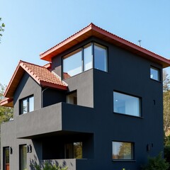 Contemporary Home Facade Featuring Bay Windows and Gray Architectural Shingles