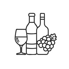 Wine bottles glass and grapes icon illustration
