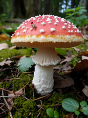 Toadstool, close up of poisonous mushroom in the forest