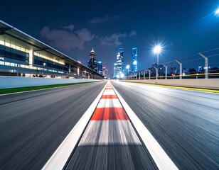 Night race track, city skyline