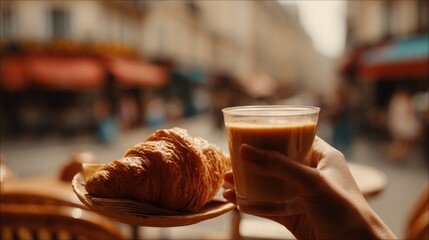 Parisian cafe croissant and coffee