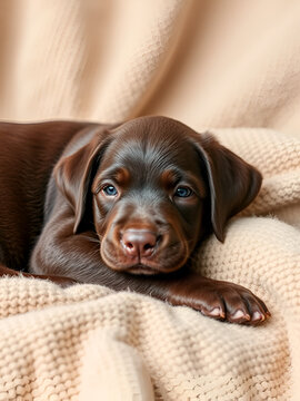 Newborn pappy chocolate labrador laying  isolated