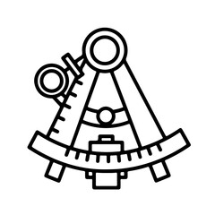 A black and white illustration of a sextant, a navigation instrument.