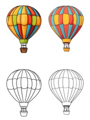 Obraz premium Hot Air Balloons Set: Colorful and Outline Illustrations
