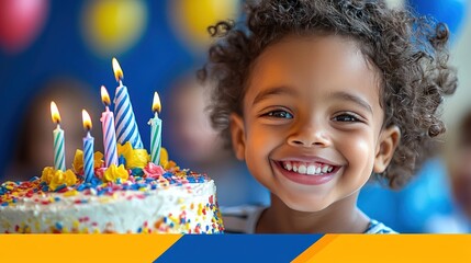 Happy boy with birthday cake smiling brightly
