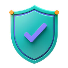 A teal shield with a purple tick mark on it.