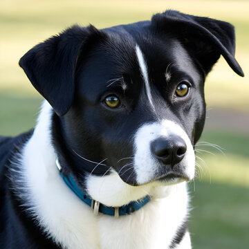Closeup of a black and white mutt pappy