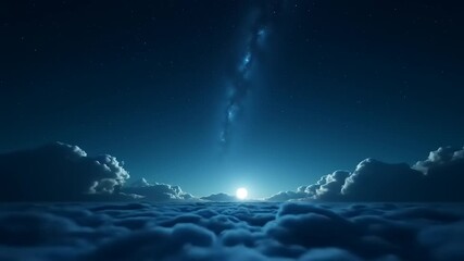 Moonrise above clouds with starry night. - Powered by Adobe