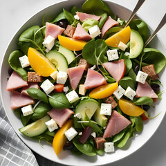 spring mix  toss salad with ham and cheese