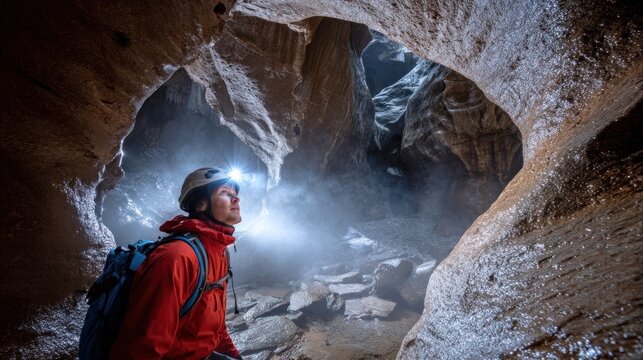 Person exploring a cave - Powered by Adobe