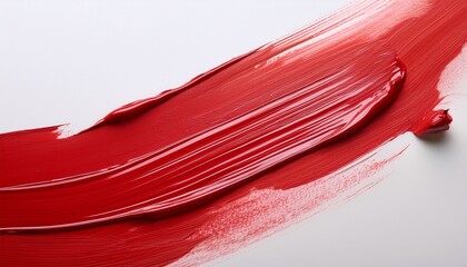 red paint brush stroke on white surface creates dynamic diagonal composition with selective focus and shallow depth of field for artistic expression
