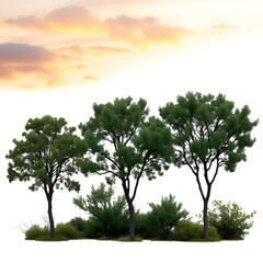 Cotinus obovatus trees sunset frontal set (American Smoketree, Chittamwood Smokebush, Smoke Tree, Texas Smoke Tree, Wild Smoke Tree) isolated png on a transparent background premium cutout