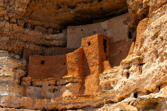 Montezuma Castle in Arizona. Well-preserved dwellings located in Camp Verde, Arizona, which were built and used by the Sinagua people, a pre-Columbian culture between approximately AD 1100 and 1425.