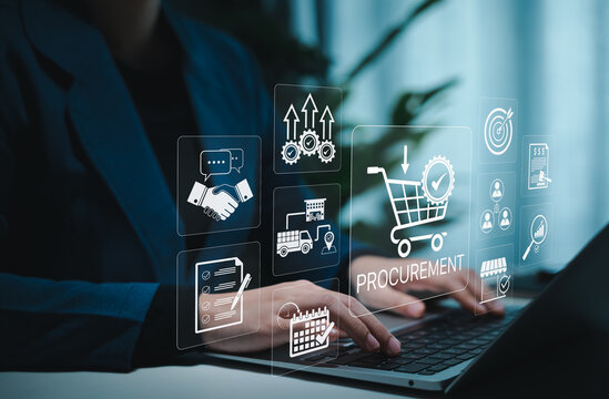 Procurement management concept. Procurement icons related to logistics, supply chain planning, and inventory management. procurement in ensuring efficient business operations. Service delivery process