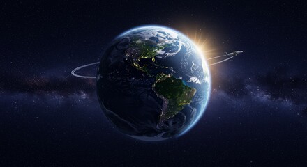 Obraz premium Galactic Explorer: A Sleek Starship Surfs the Outer Reaches of Our World