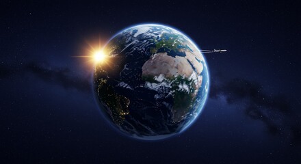 Obraz premium Orbital Elegance: High-Tech Craft Drifts Gracefully Past Earth’s Beauty