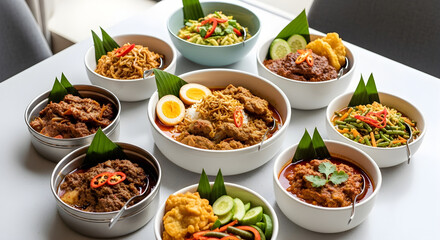Variety of Asian Cuisine Dishes Served in Bowls for Sharing