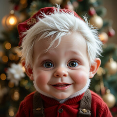 Cute little pappy front of the Christmas tree.