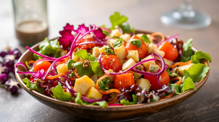 Vibrant Tossed Salad with Flying Ingredients