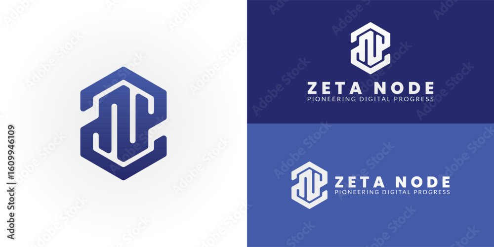 Aufkleber Modern ZN initial logo for a Tech and IT Company. A dynamic hexagon with flowing lines symbolizes innovation, connectivity, and data. Ideal for software, networking, and digital solutions.