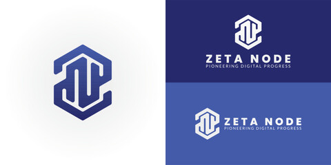 Modern ZN initial logo for a Tech and IT Company. A dynamic hexagon with flowing lines symbolizes innovation, connectivity, and data. Ideal for software, networking, and digital solutions.