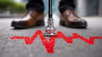 Stethoscope on pavement with EKG lines