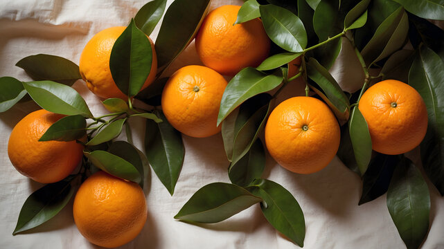 Cluster of ORANGES with glossy green leaves