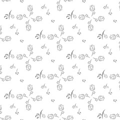 Seamless pattern with black rose silhouette on white background. Floral wallpaper