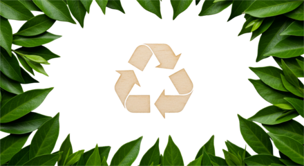 Eco-Friendly Recycling Symbol Nestled Among Lush Green Leaves for a Sustainable Future, Promoting Environmental Awareness and Responsible Choices, Fresh and Natural