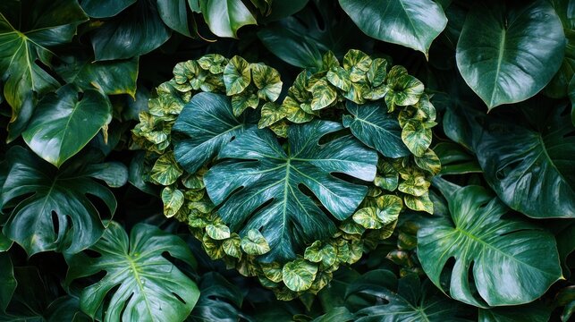 Heart shape plant with lush foliage background