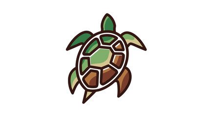 Obraz premium Illustration of a turtle with a green and brown shell swimming upwards on a white background