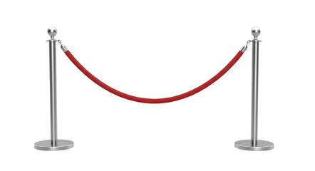 Red velvet rope barrier isolated on transparent background