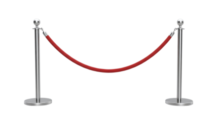 Red velvet rope barrier isolated on transparent background