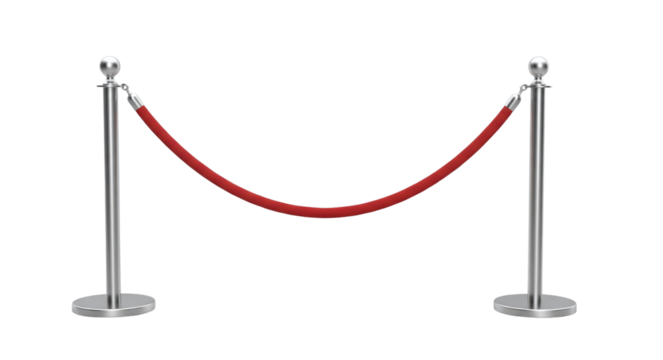 Red velvet rope barrier isolated on transparent background