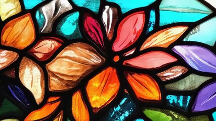 A detailed view of a colorful flower made from stained glass, great for artistic or decorative purposes - Powered by Adobe