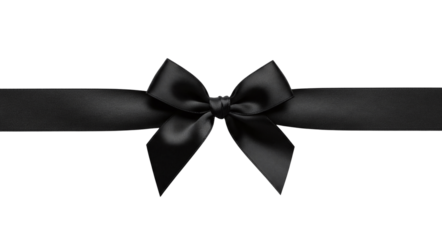 Elegant black satin gift bow on transparent background