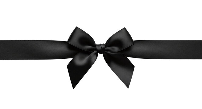 Elegant black satin gift bow on transparent background