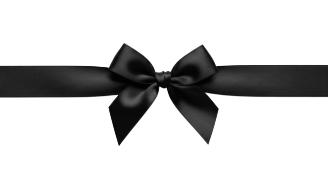Elegant black satin gift bow on transparent background