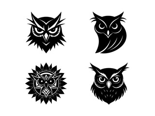 Aggressive Owl Face Silhouette ? Sharp Eyes and Spiked Feathers Illustration set
