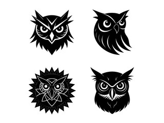 Mandala-Inspired Owl Face Silhouette ? Geometric Patterned Feather Design set